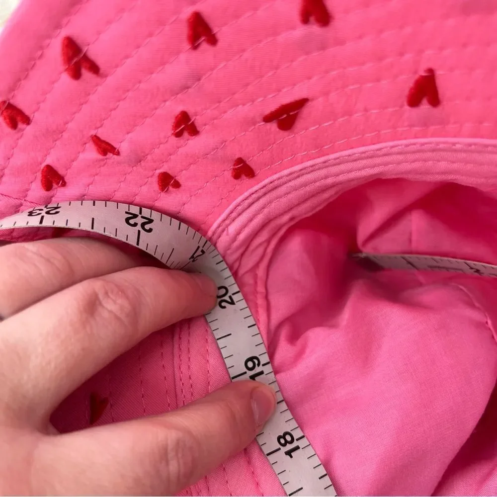 Cynthia Rowley Sweetheart Embroidered Bucket Hat Pink Red Hearts